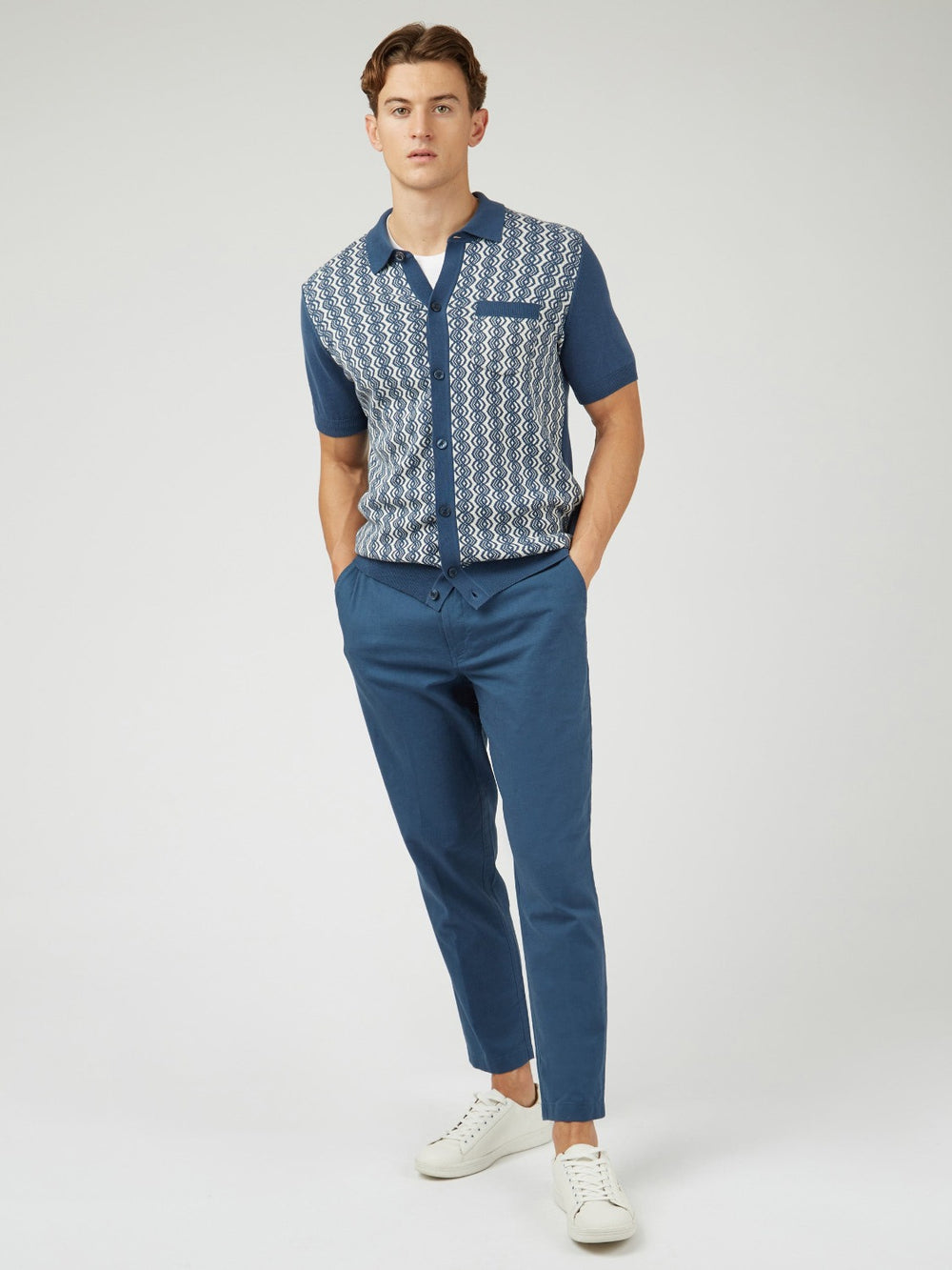 Pantalon Ben Sherman Signature Slim Taper Linen Azules | NEPZVXG-43