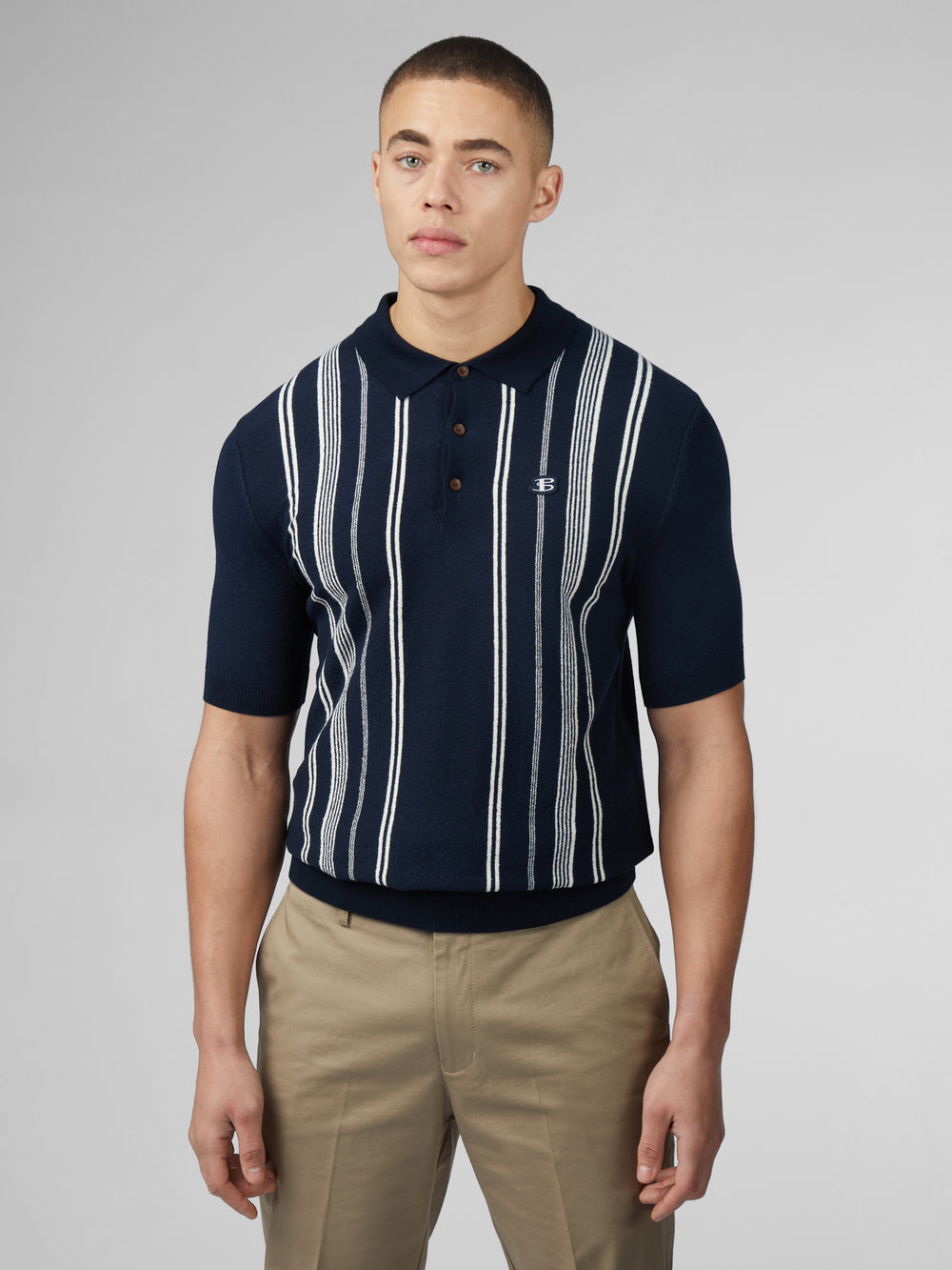 Prendas De Punto Ben Sherman B by Ben Sherman Crinkle Cotton Stripe Polo Azul Marino | LQCGTIK-37