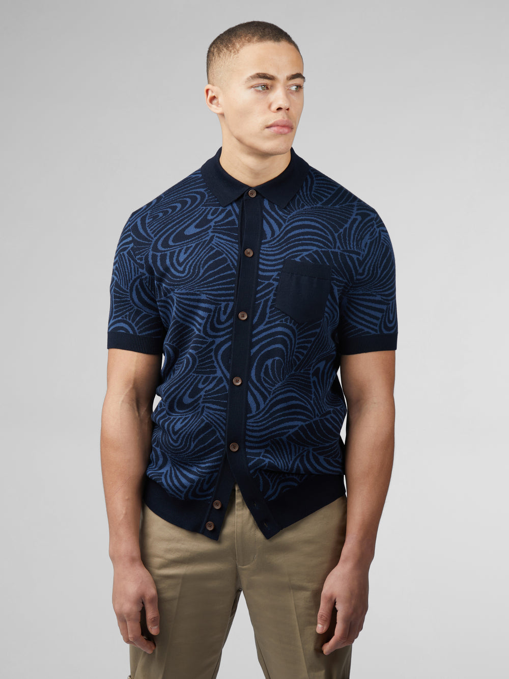 Prendas De Punto Ben Sherman B by Ben Sherman Swirl Jacquard Button Through Polo Azul Marino | VDJFGLP-12