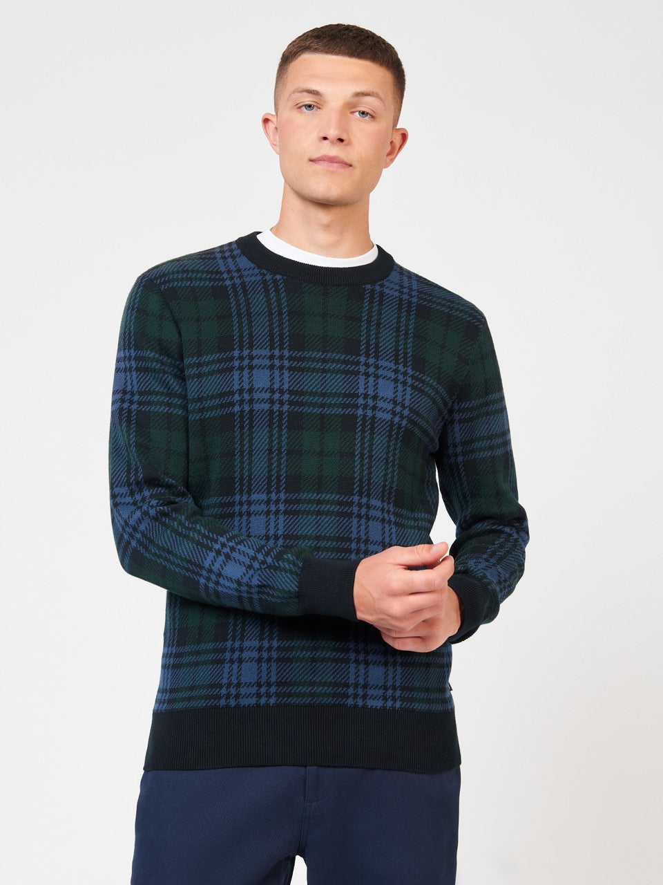 Prendas De Punto Ben Sherman Blackwatch Check Crewneck Negras | MQJEUOW-26