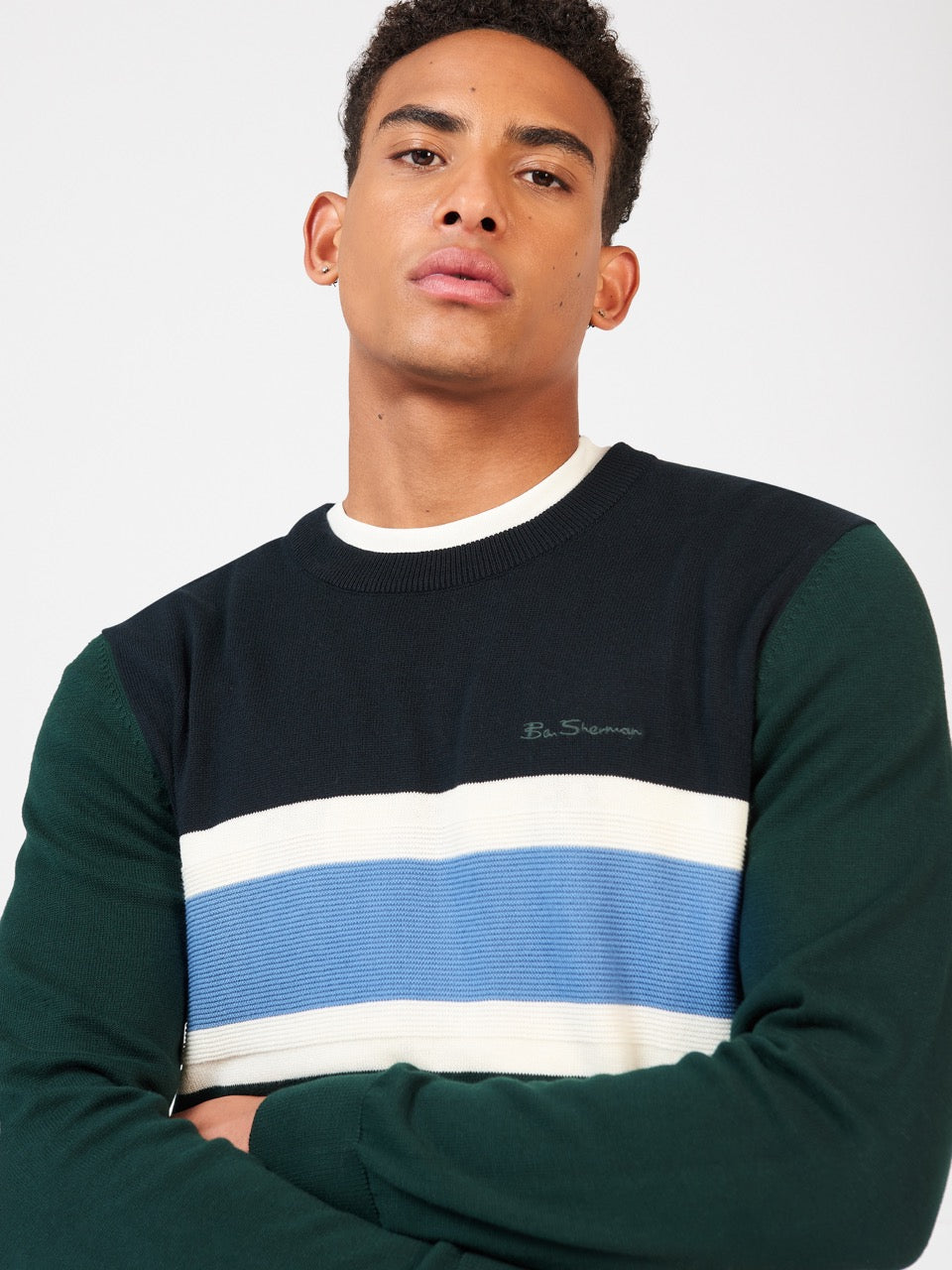 Prendas De Punto Ben Sherman Chest Stripe Crewneck Verde Oscuro | OHCYTVS-82