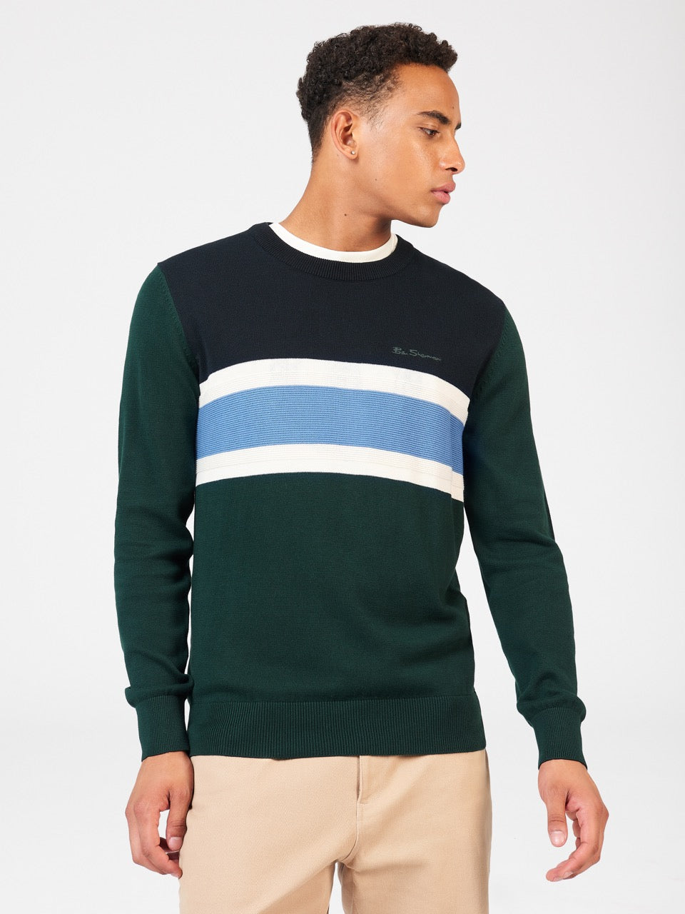 Prendas De Punto Ben Sherman Chest Stripe Crewneck Verde Oscuro | OHCYTVS-82