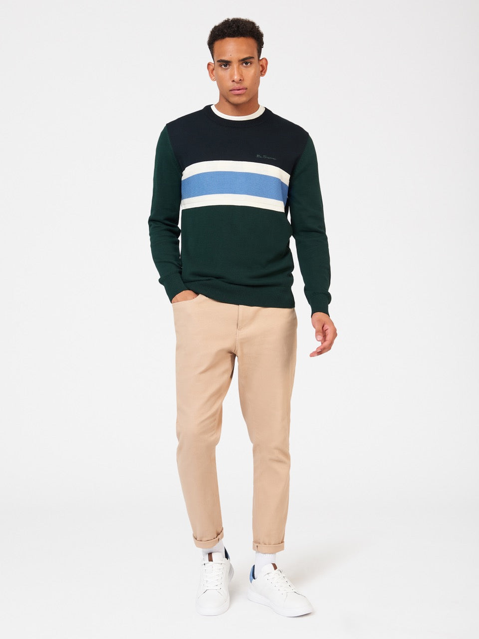 Prendas De Punto Ben Sherman Chest Stripe Crewneck Verde Oscuro | OHCYTVS-82