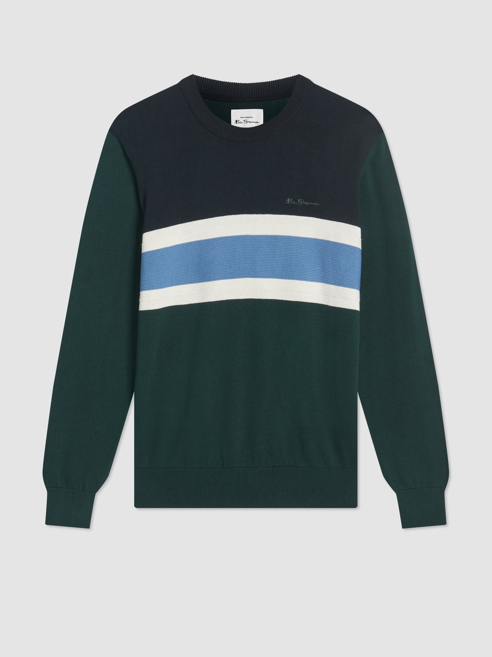 Prendas De Punto Ben Sherman Chest Stripe Crewneck Verde Oscuro | OHCYTVS-82