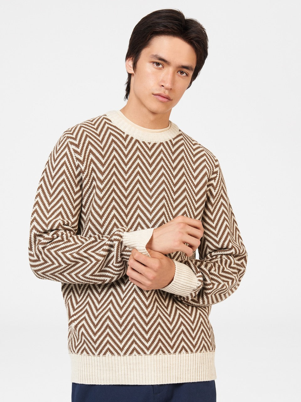 Prendas De Punto Ben Sherman Chevron Jacquard Crewneck Blancas | BAFWGKS-92