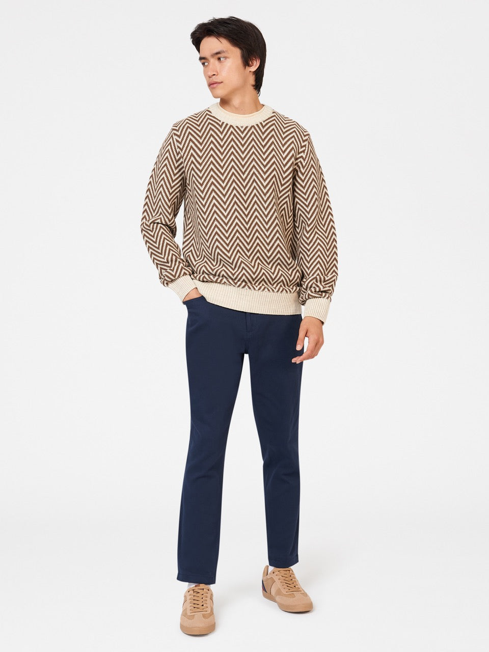 Prendas De Punto Ben Sherman Chevron Jacquard Crewneck Blancas | BAFWGKS-92