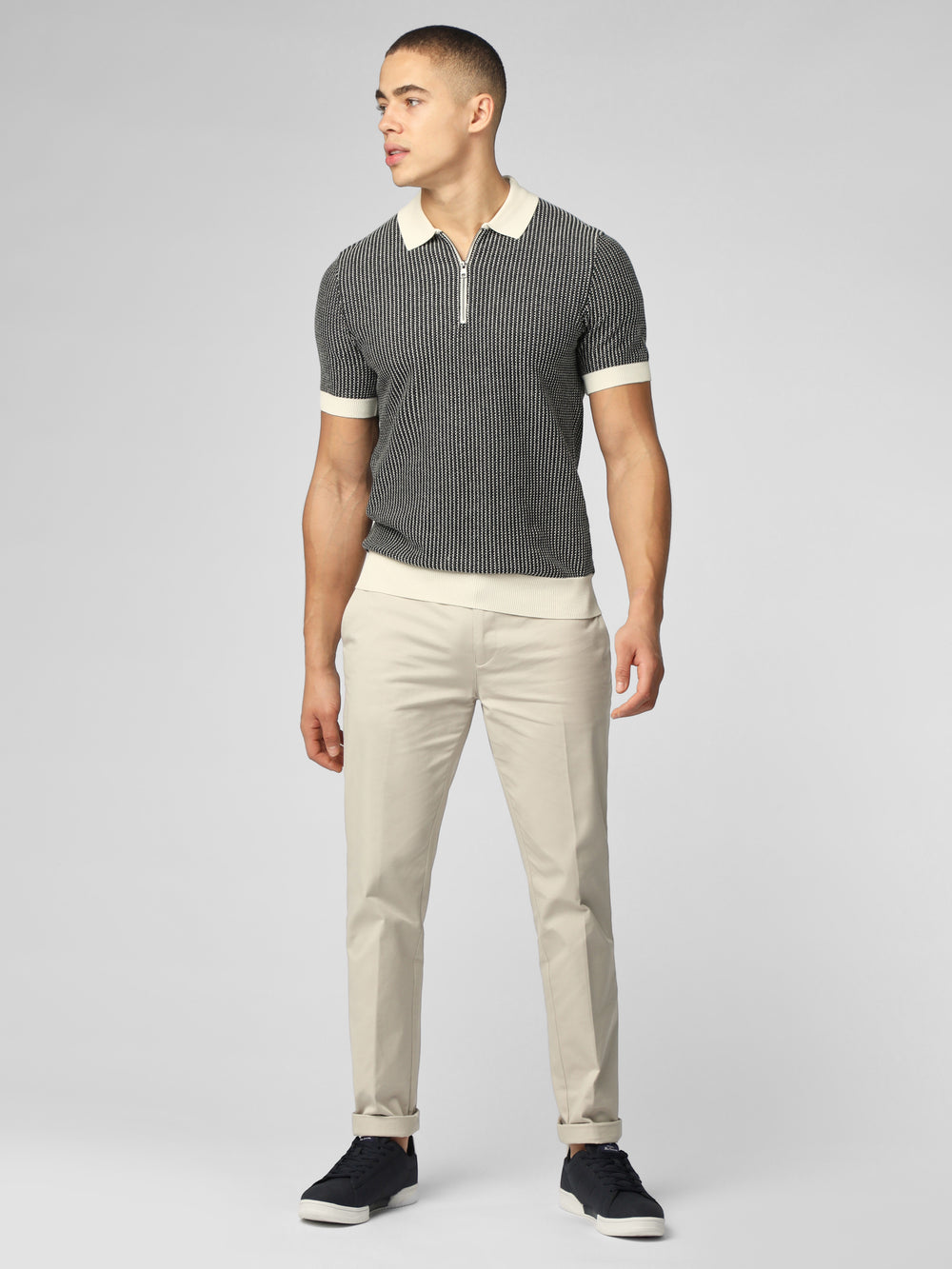 Prendas De Punto Ben Sherman Signature Bicolor Zip Neck Polo Blancas | XAPQWIH-17