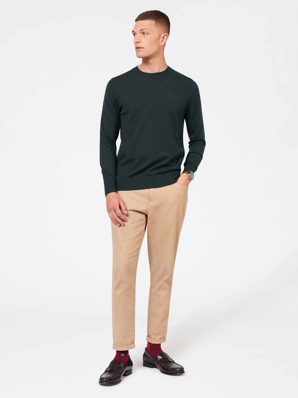 Prendas De Punto Ben Sherman Signature Merino Crewneck Verde Oscuro | CQFXGMV-76