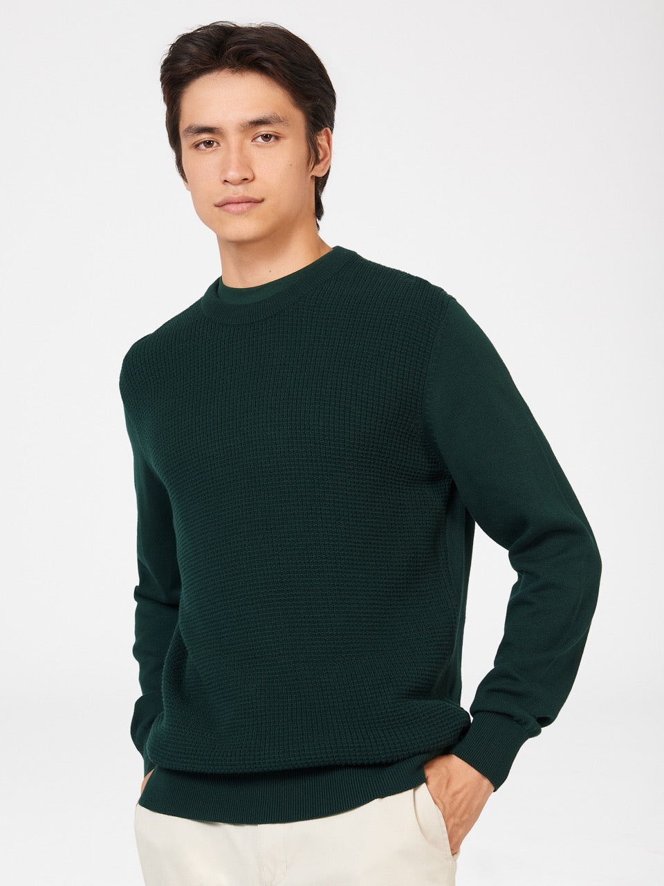 Prendas De Punto Ben Sherman Textured Crewneck Verde Oscuro | EWZUHQB-70