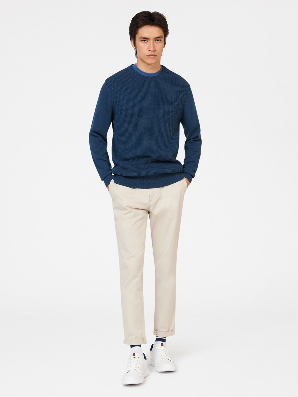 Prendas De Punto Ben Sherman Textured Crewneck Indigo | IBQZEPJ-07