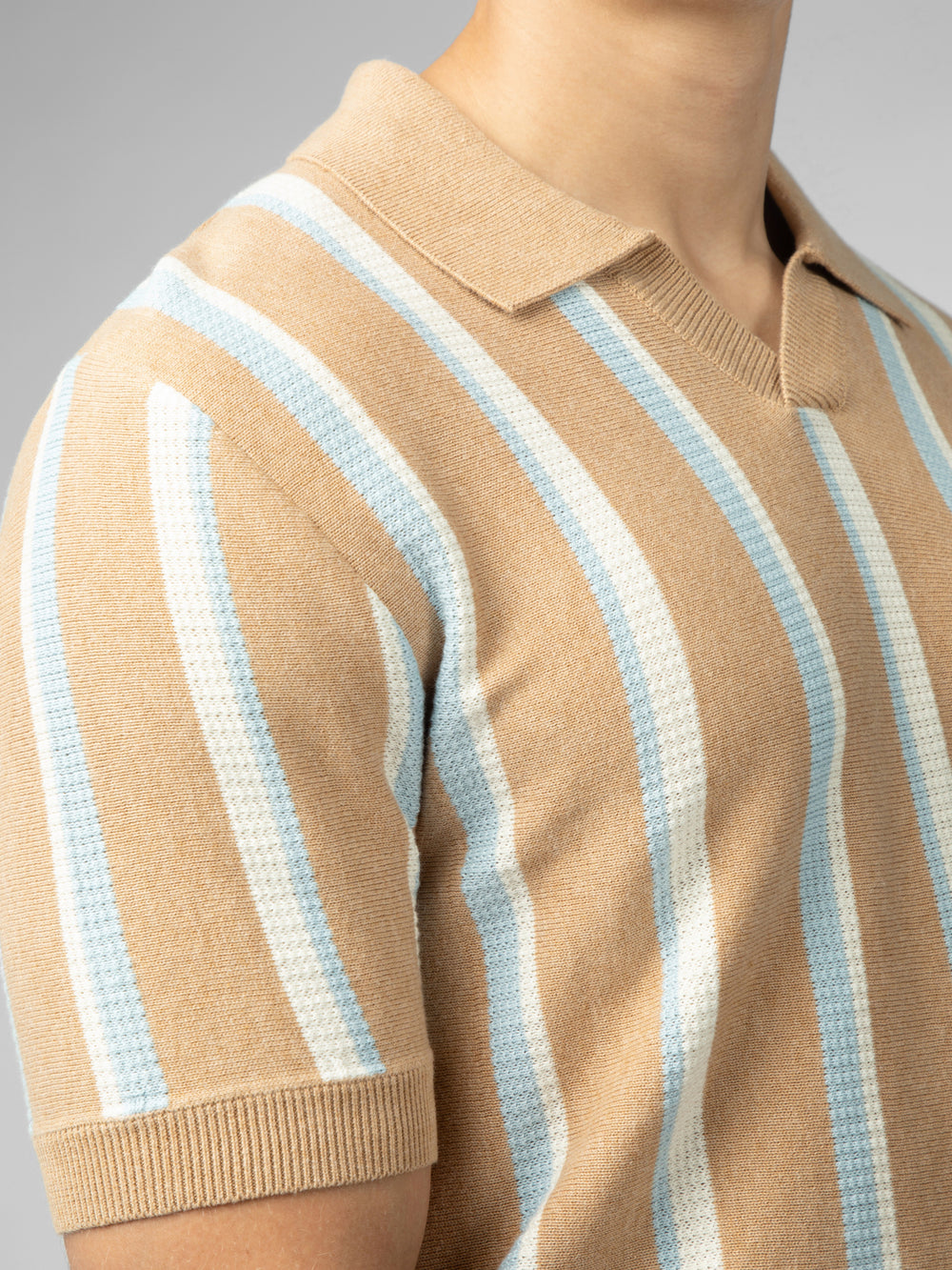 Prendas De Punto Ben Sherman Vertical Stripe Open Neck Polo Gris | ZLOCVDA-35