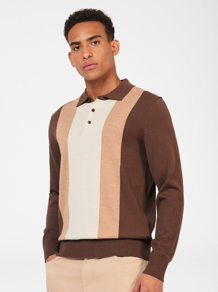 Suéteres De Cuello Polo Ben Sherman Block Stripe Merino Chocolate | KIXORBZ-41