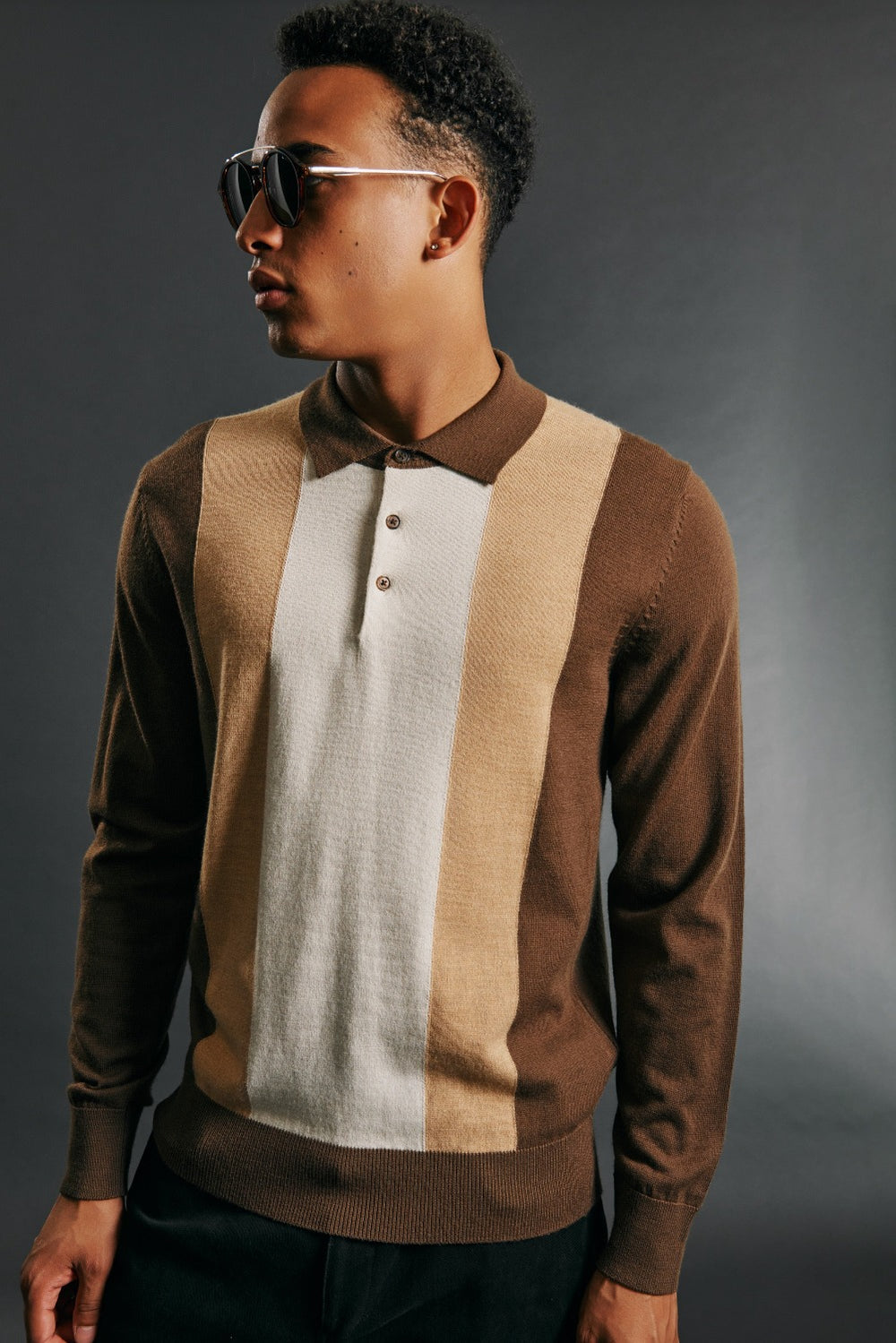 Suéteres De Cuello Polo Ben Sherman Block Stripe Merino Chocolate | KIXORBZ-41