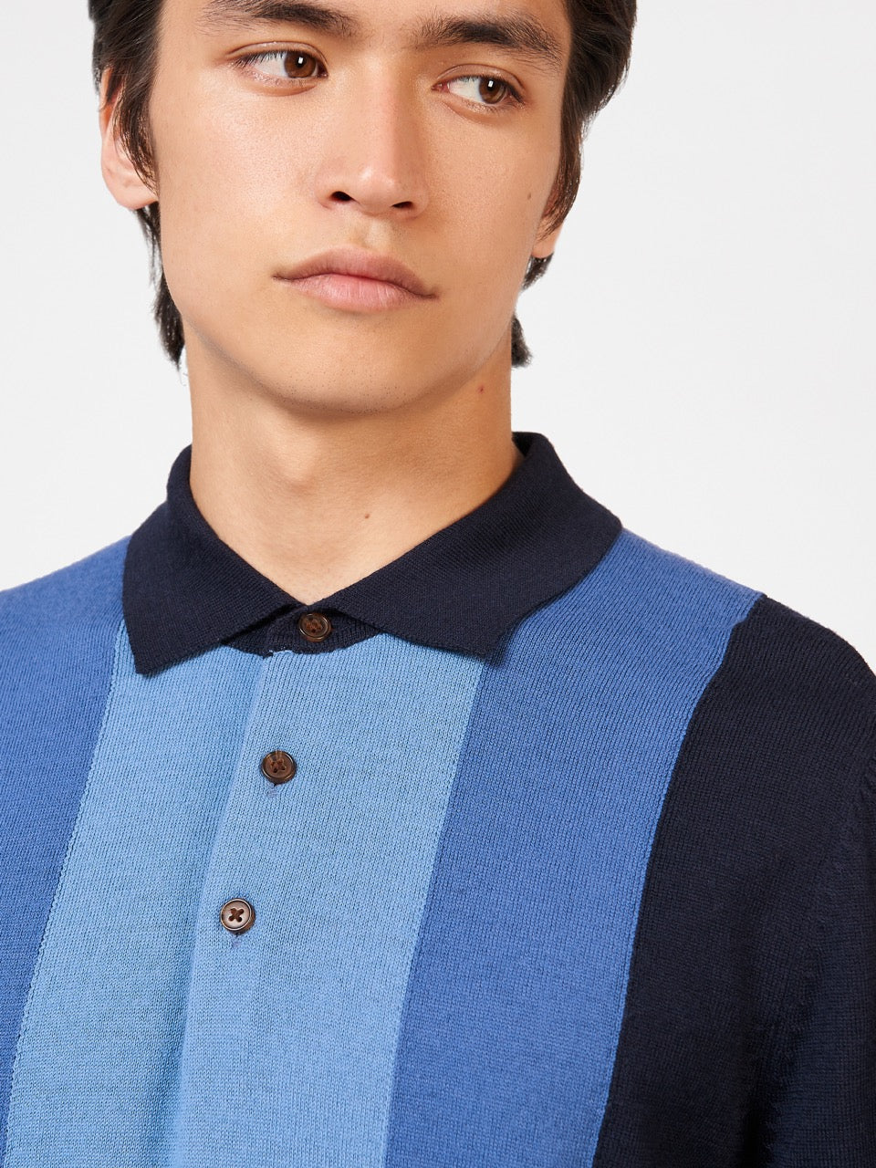 Suéteres De Cuello Polo Ben Sherman Block Stripe Merino Azul Marino | SVGHDKP-07