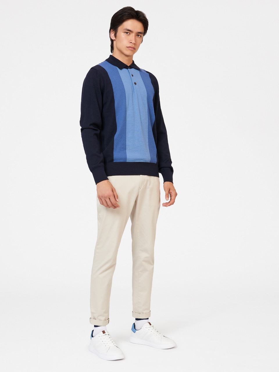 Suéteres De Cuello Polo Ben Sherman Block Stripe Merino Azul Marino | SVGHDKP-07