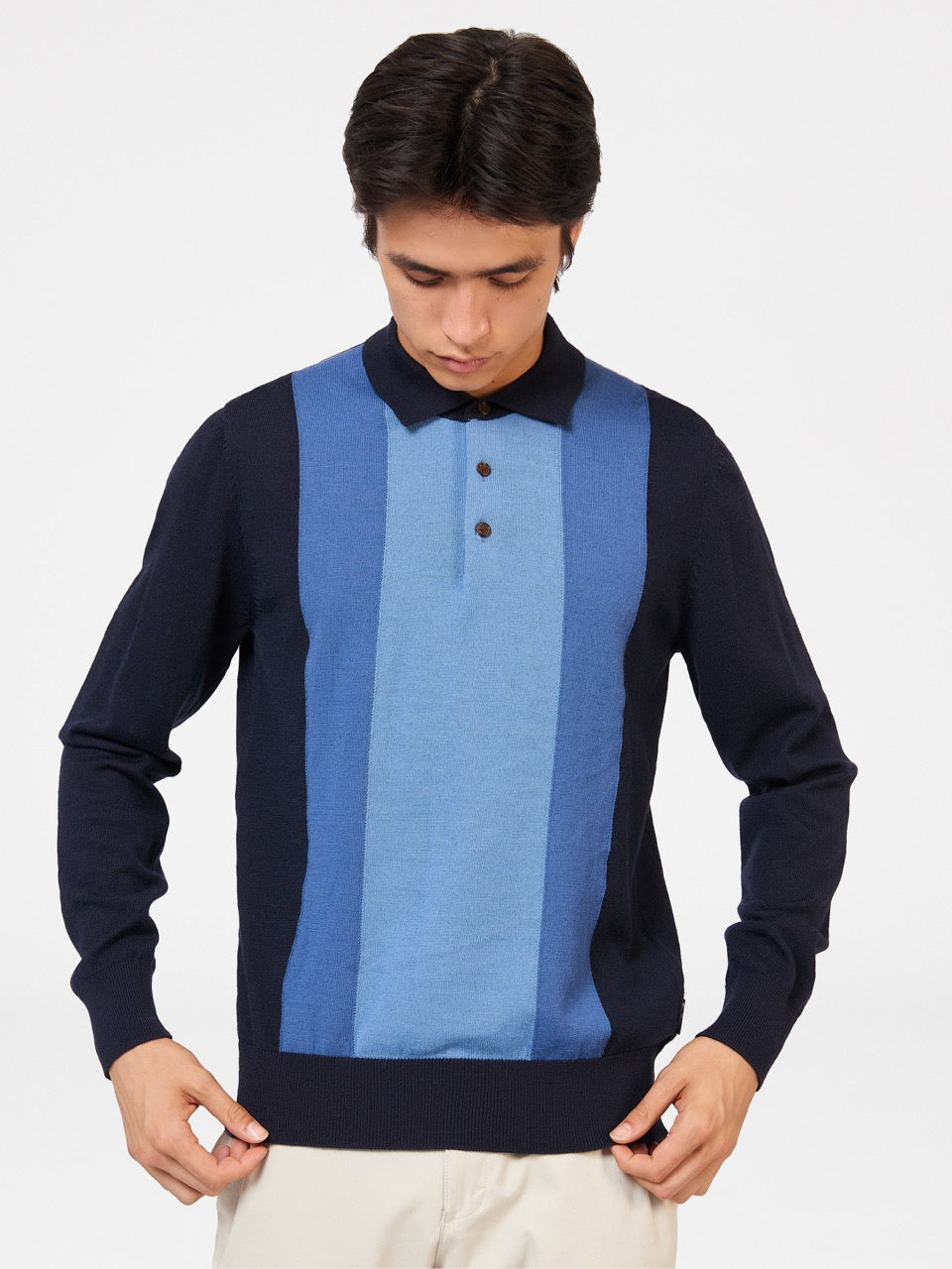 Suéteres De Cuello Polo Ben Sherman Block Stripe Merino Azul Marino | SVGHDKP-07