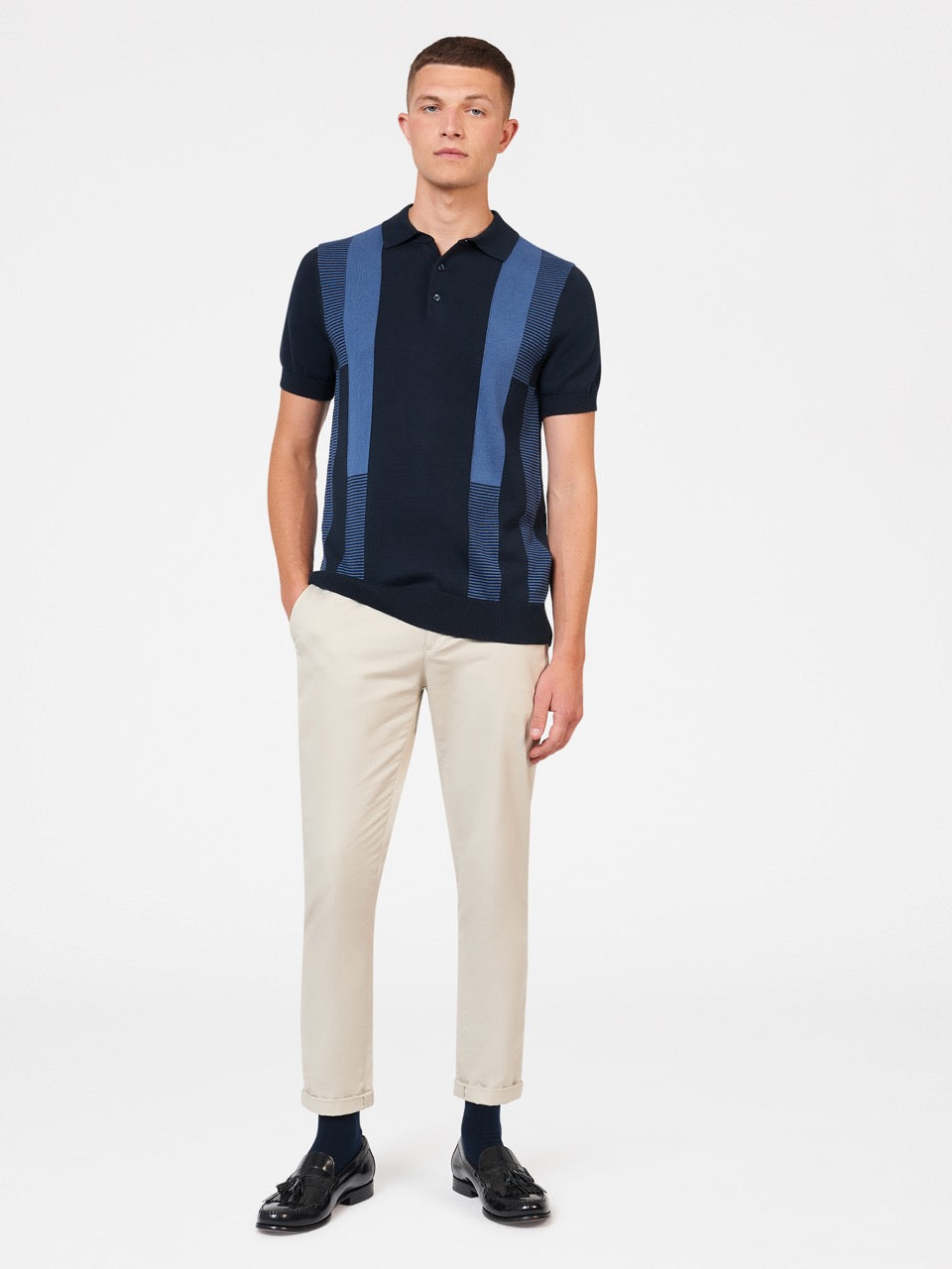 Suéteres De Cuello Polo Ben Sherman Intarsia Stripe Azul Marino | ZDWPKLS-37