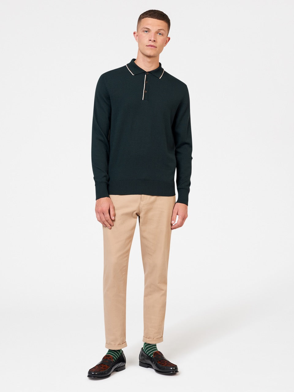 Suéteres De Cuello Polo Ben Sherman Tipped Merino Verde Oscuro | FLWIBXE-79