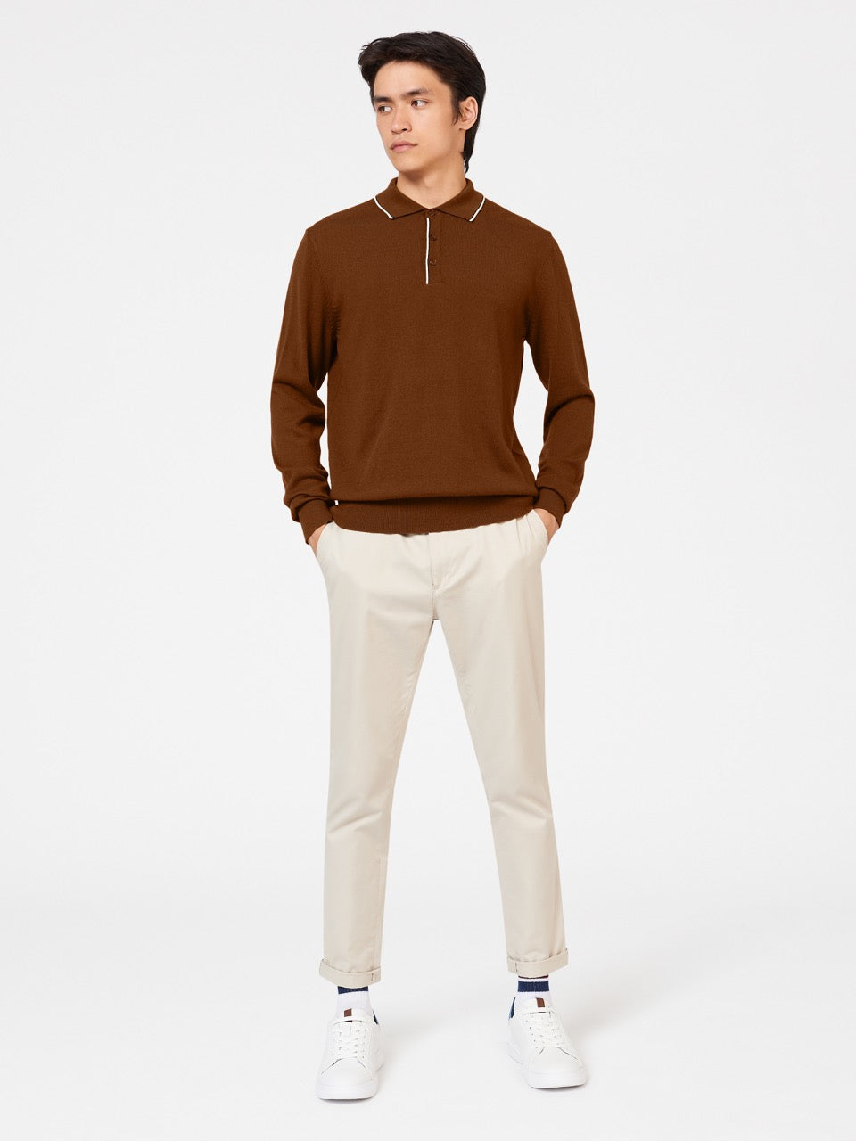 Suéteres De Cuello Polo Ben Sherman Tipped Merino Marrones | KDSTVAW-68