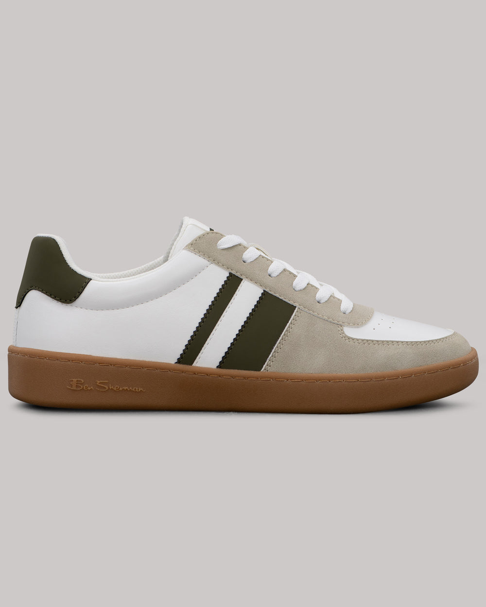 Zapatillas Ben Sherman Hyde Olive Stripe Blancas | KACWBMN-42